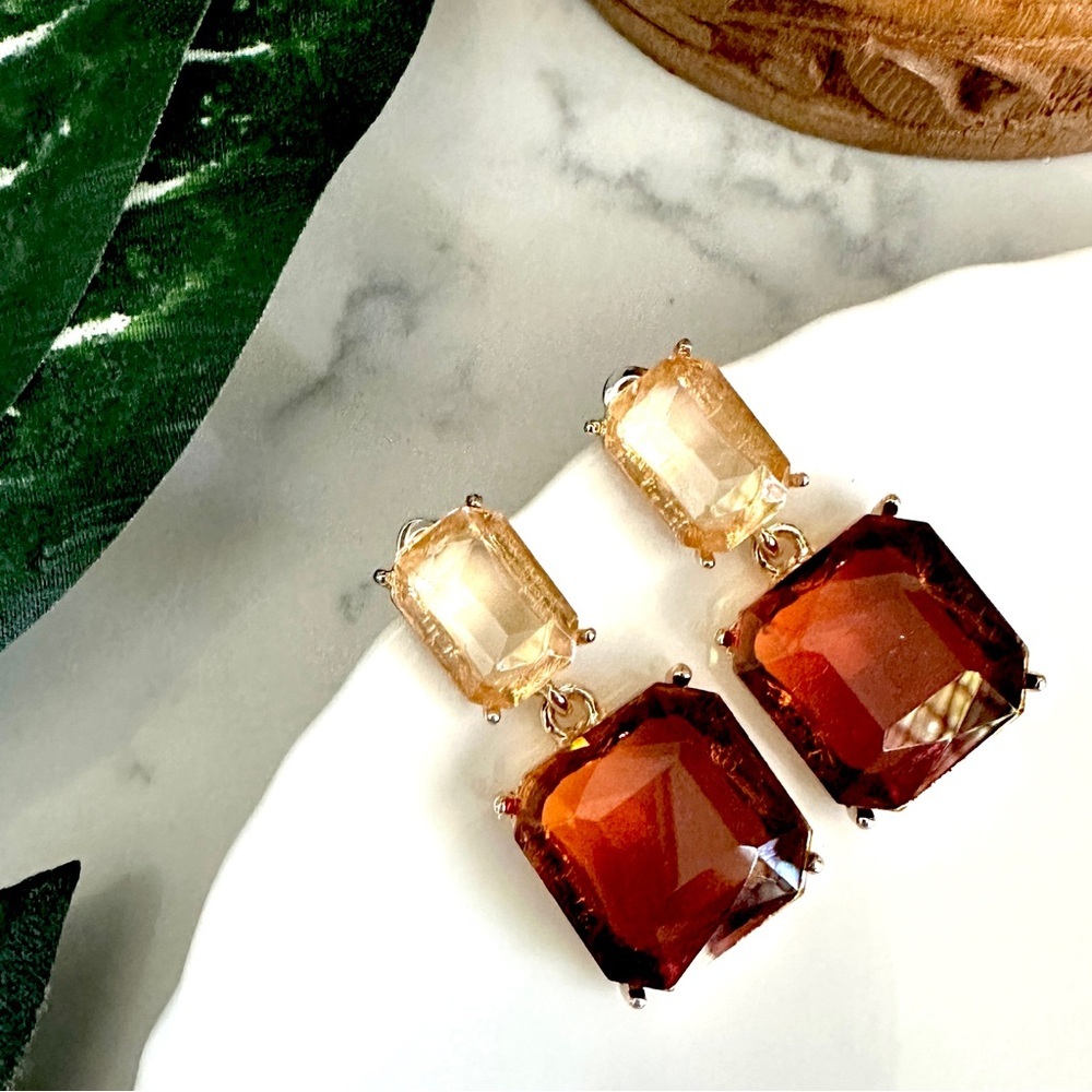 2/$30🌵 Brown Crystal Earrings Large Stone Rectangle Square Small Boho Gift NEW